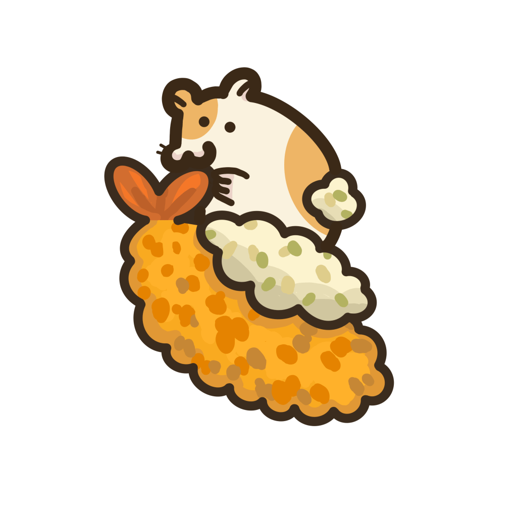 エビフライをかじるハムスターの透過イラスト