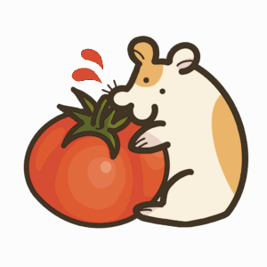 トマトをかじるハムスターの透過イラスト