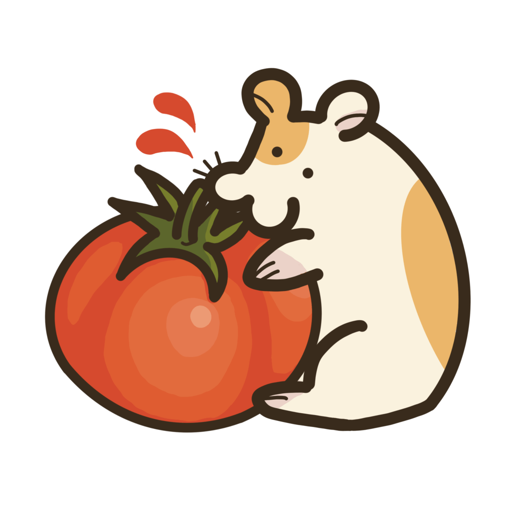 トマトをかじるハムスターの透過イラスト