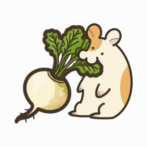 かぶの葉っぱをくわえたハムスターの透過イラスト