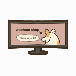 ウルトラワイドモニターに映るハムスターの透過イラスト