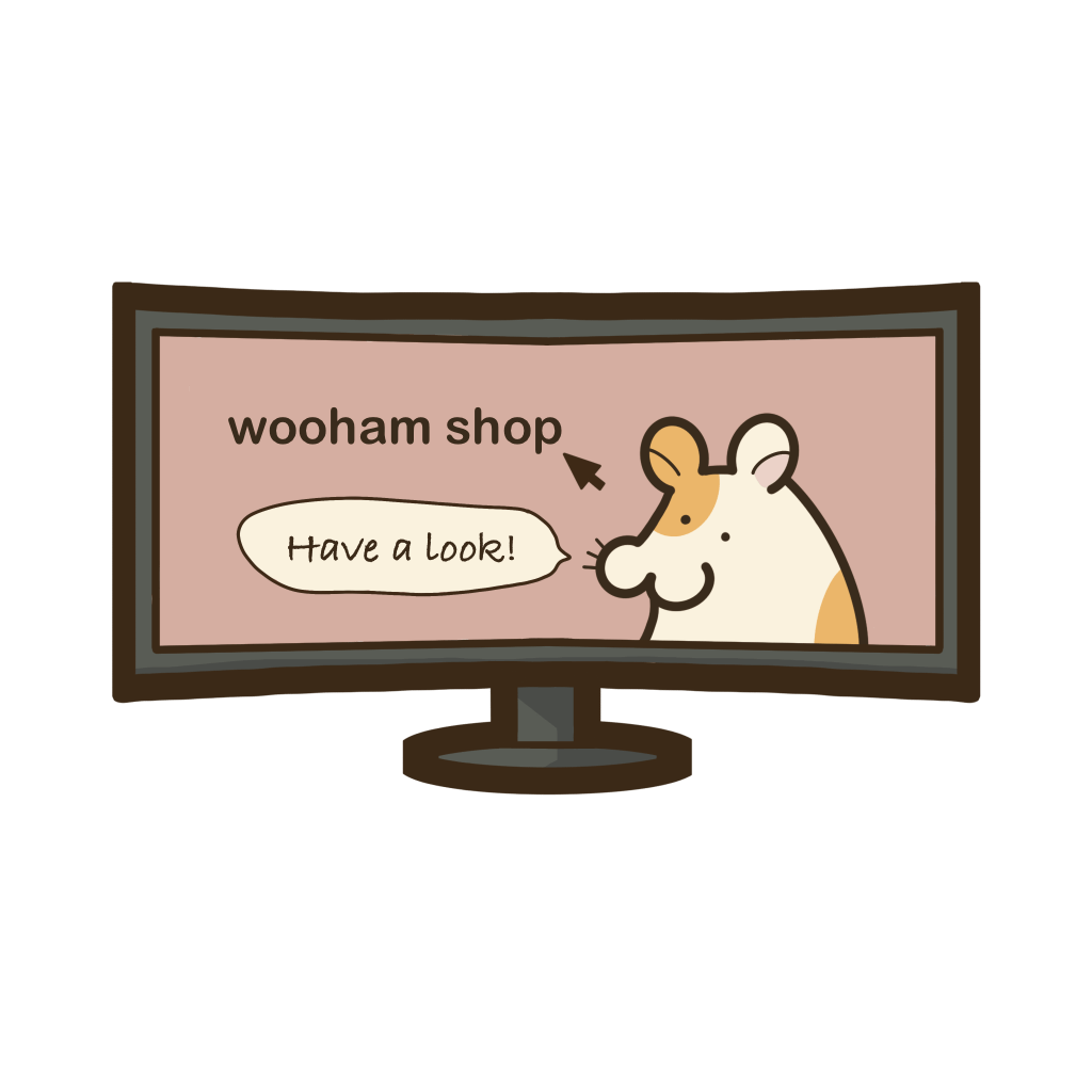 ウルトラワイドモニターに映るハムスターの透過イラスト