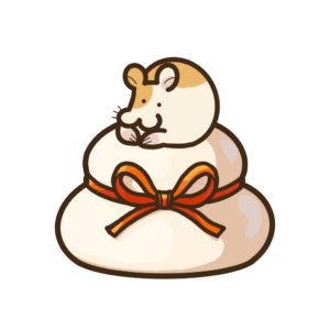 鏡餅の上に乗ったハムスターの透過イラスト
