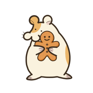 ジンジャークッキーを手に持つハムスターの透過イラスト