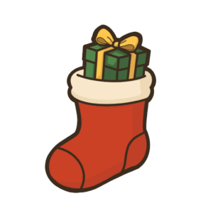 クリスマスプレゼントの詰まった靴下の透過イラスト