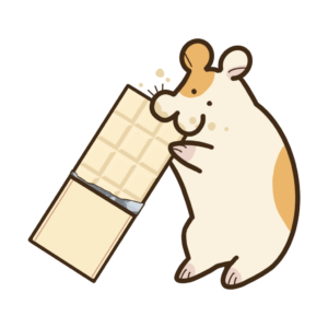 板のホワイトチョコレートをかじるハムスターの透過イラスト