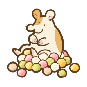 ひなあられの中にお座りしているハムスターの透過イラスト
