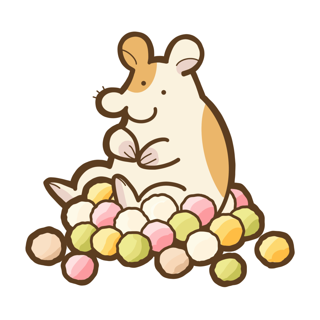 ひなあられの中にお座りしているハムスターの透過イラスト