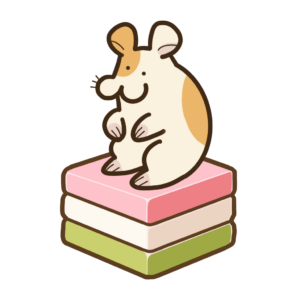 菱餅の上に乗っかっているハムスターの透過イラスト