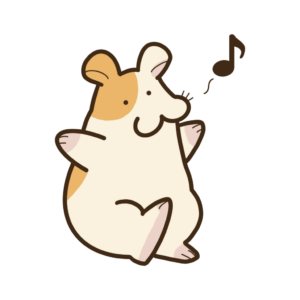 ご機嫌に音符(単色)を浮かべるハムスターの透過イラスト