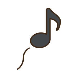 鼻歌を歌ってるようなご機嫌な音符(灰色・線長め)の透過イラスト