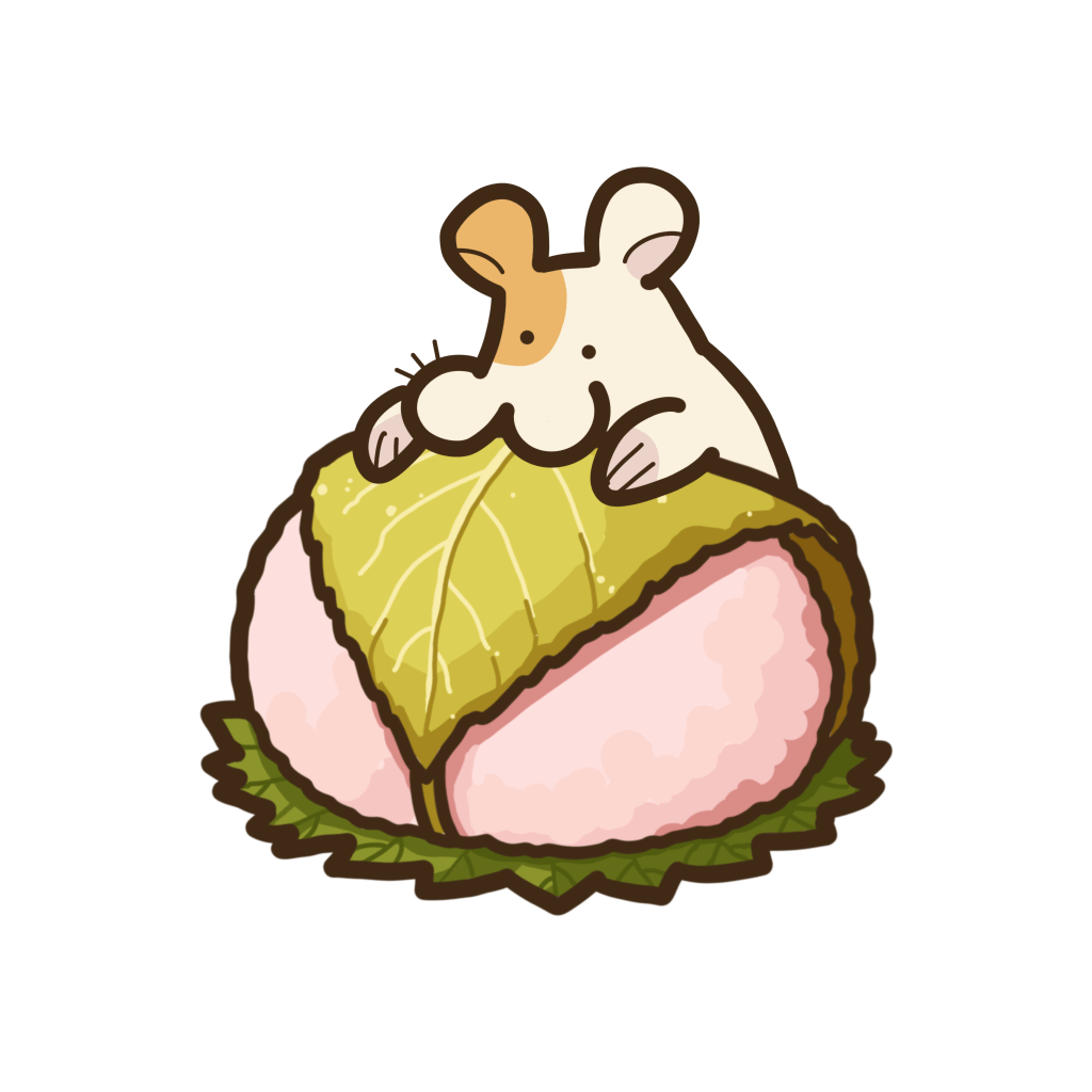 桜餅にかじりつくハムスターの透過イラスト
