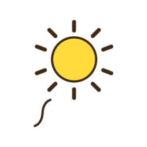 ぼけっとしてるときに浮かぶ太陽（黄色）のようなイラスト