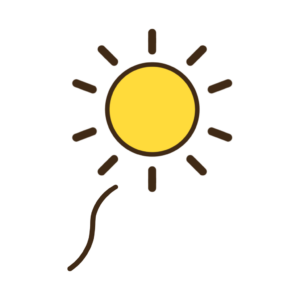 ぼけっとしてるときに浮かぶ太陽（黄色・線長め）のようなイラスト