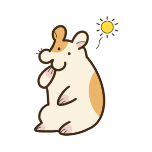 ぽやぽや太陽（黄色/長線）を浮かべるハムスターの透過イラスト