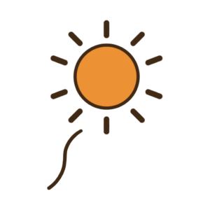 ぼけっとしてるときに浮かぶ太陽（オレンジ色・線長め）のような透過イラスト