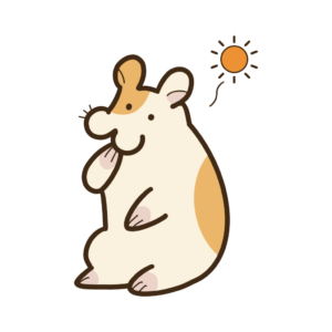 ぽやぽや太陽（橙色/長線）を浮かべるハムスターの透過イラスト