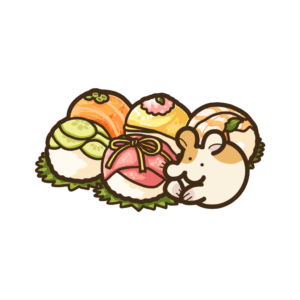 てまり寿司に紛れ込むハムスターの透過イラスト