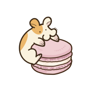 ピンクのマカロンにかじりつくハムスターの透過イラスト