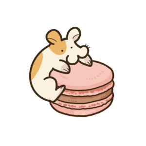 赤いマカロンにかじりつくハムスターの透過イラスト