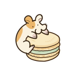 黄色いマカロンにかじりつくハムスターの透過イラスト