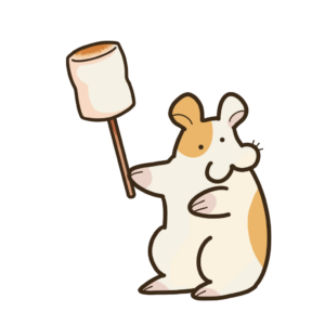 棒に刺した焼きマシュマロを手に持つハムスターの透過イラスト
