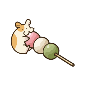 三色団子をかじるハムスターの透過イラスト