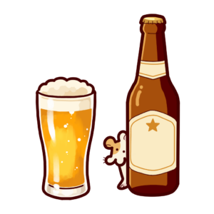 瓶ビールから顔を出すハムスターの透過イラスト