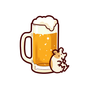 ジョッキビールにもたれかかるハムスターの透過イラスト
