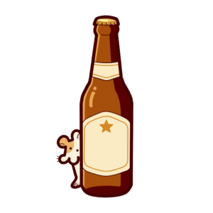 瓶ビールから顔を出すハムスターの透過イラスト