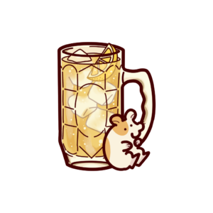 ハイボールにもたれかかるハムスターの透過イラスト