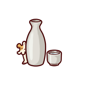 日本酒の徳利から顔を出すハムスターの透過イラスト