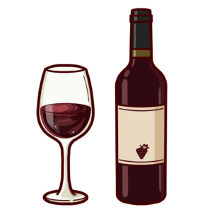 ワインボトルとグラスの透過イラスト