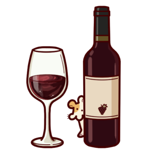 ワインボトルから顔を出すハムスターの透過イラスト